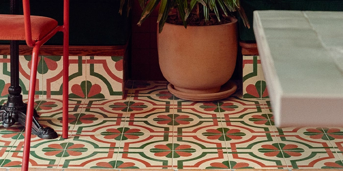 retro-green-red-cement-tiles-restaurant-floor